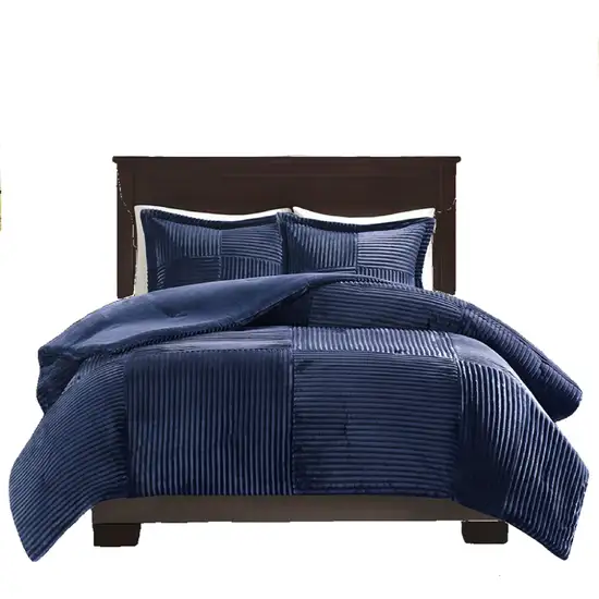 Set of Three Blue King Ring Stitch Polyester Sham And Comforter Photo 2