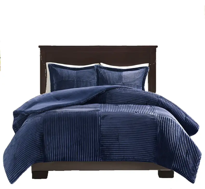 Set of Three Blue King Ring Stitch Polyester Sham And Comforter Photo 2