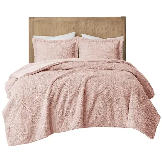 Set of Three Blush Medallion  Ring Stitch Polyester Sham And Comforter Photo 2