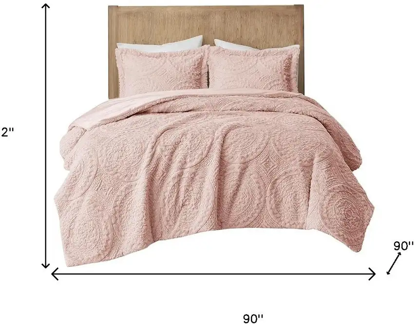 Set of Three Blush Medallion Queen Ring Stitch Polyester Sham And Comforter Photo 8