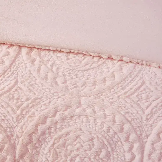 Set of Three Blush Medallion Twin Ring Stitch Polyester Sham And Comforter Photo 8