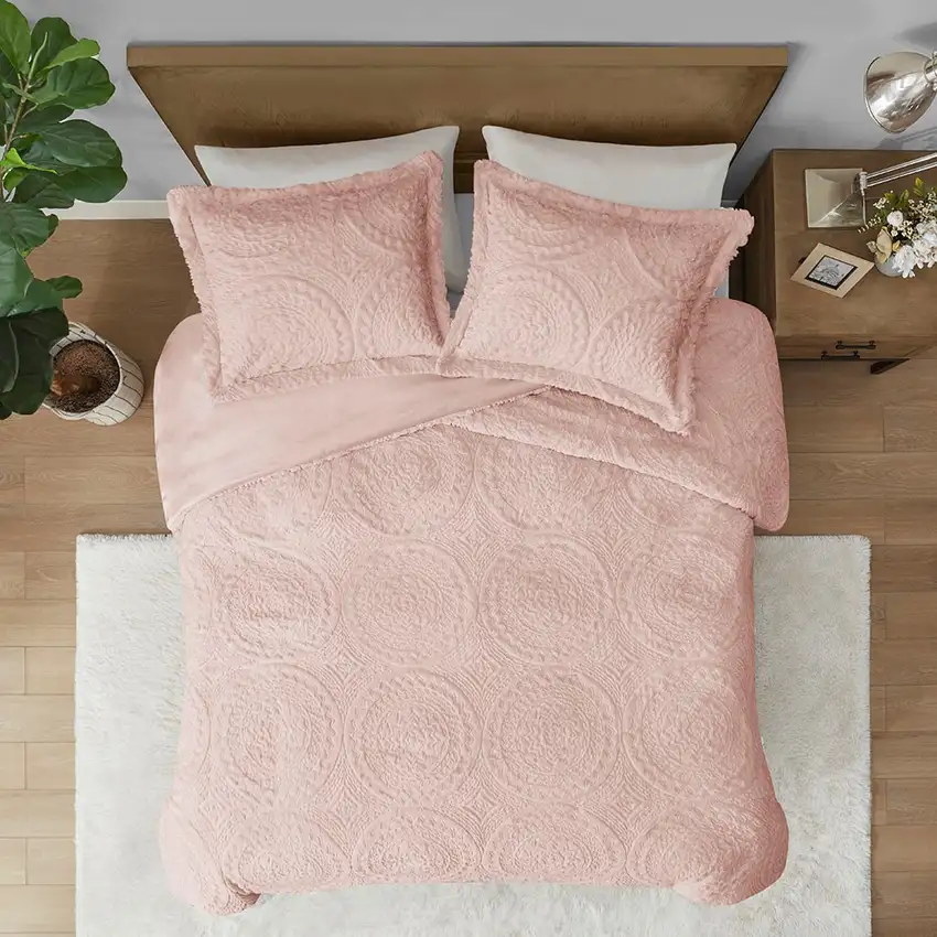 Set of Three Blush Medallion Twin Ring Stitch Polyester Sham And Comforter Photo 6