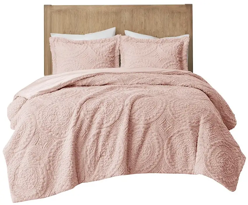 Set of Three Blush Medallion  Ring Stitch Polyester Sham And Comforter Photo 2