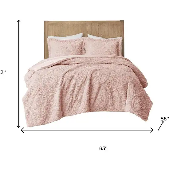 Set of Three Blush Medallion Twin Ring Stitch Polyester Sham And Comforter Photo 7