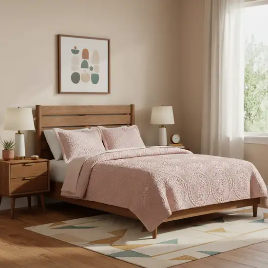 Set of Three Blush Medallion  Ring Stitch Polyester Sham And Comforter Photo 1