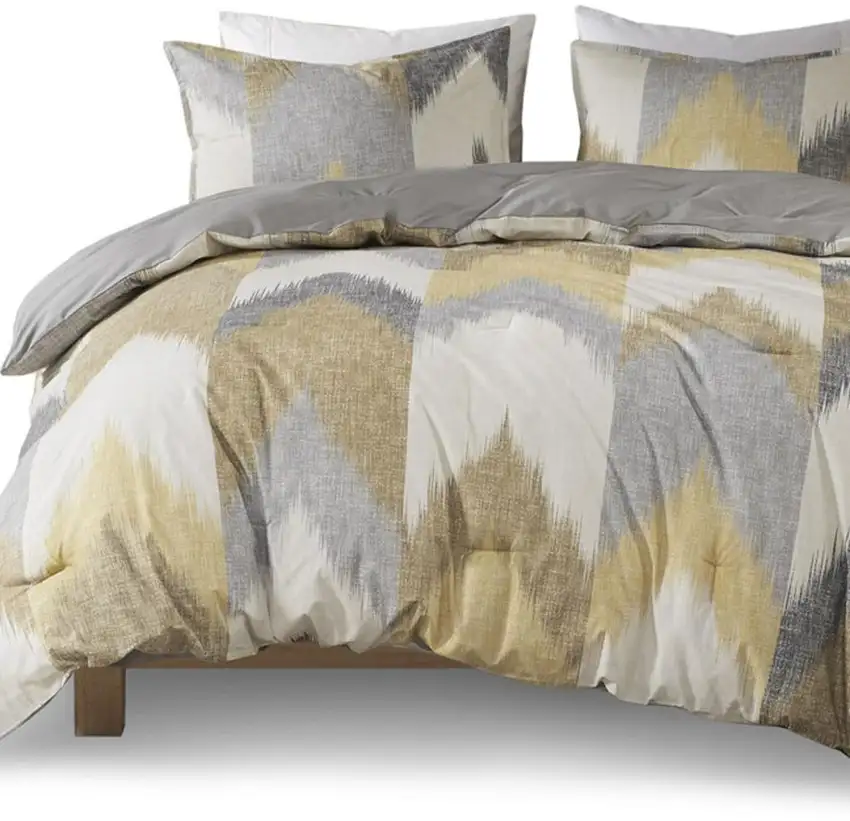 Set of Three Gray And Ivory Queen Ring Stitch Polyester Sham And Comforter Photo 4