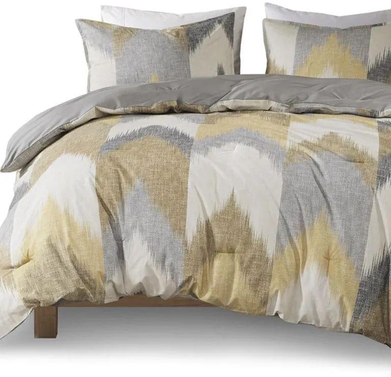 Set of Three Gray And Ivory  Ring Stitch Polyester Sham And Comforter Photo 4