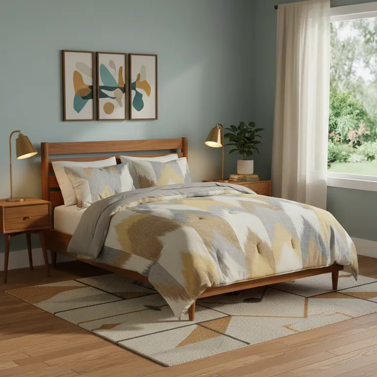 Set of Three Gray And Ivory  Ring Stitch Polyester Sham And Comforter Photo 2