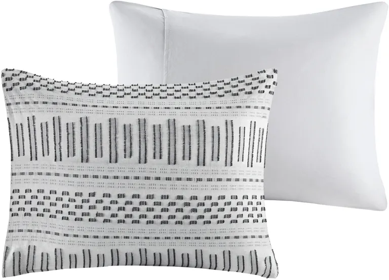 Set of Three Gray And Ivory Striped  Ring Stitch Sham And Comforter Photo 4