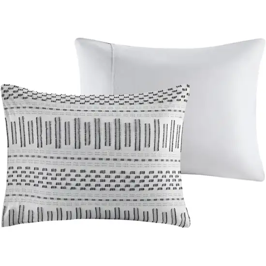 Set of Three Gray And Ivory Striped  Ring Stitch Sham And Comforter Photo 4