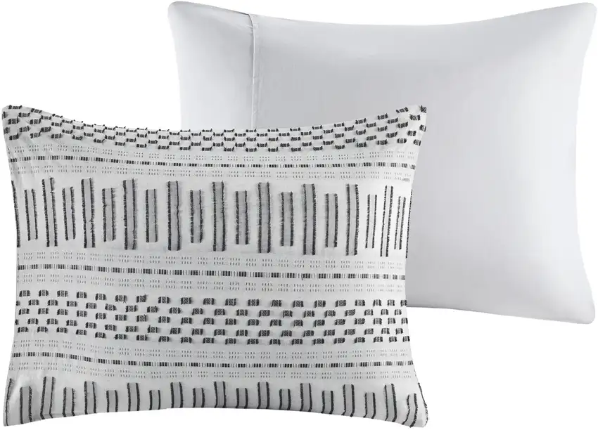 Set of Three Gray And Ivory Striped  Ring Stitch Sham And Comforter Photo 4