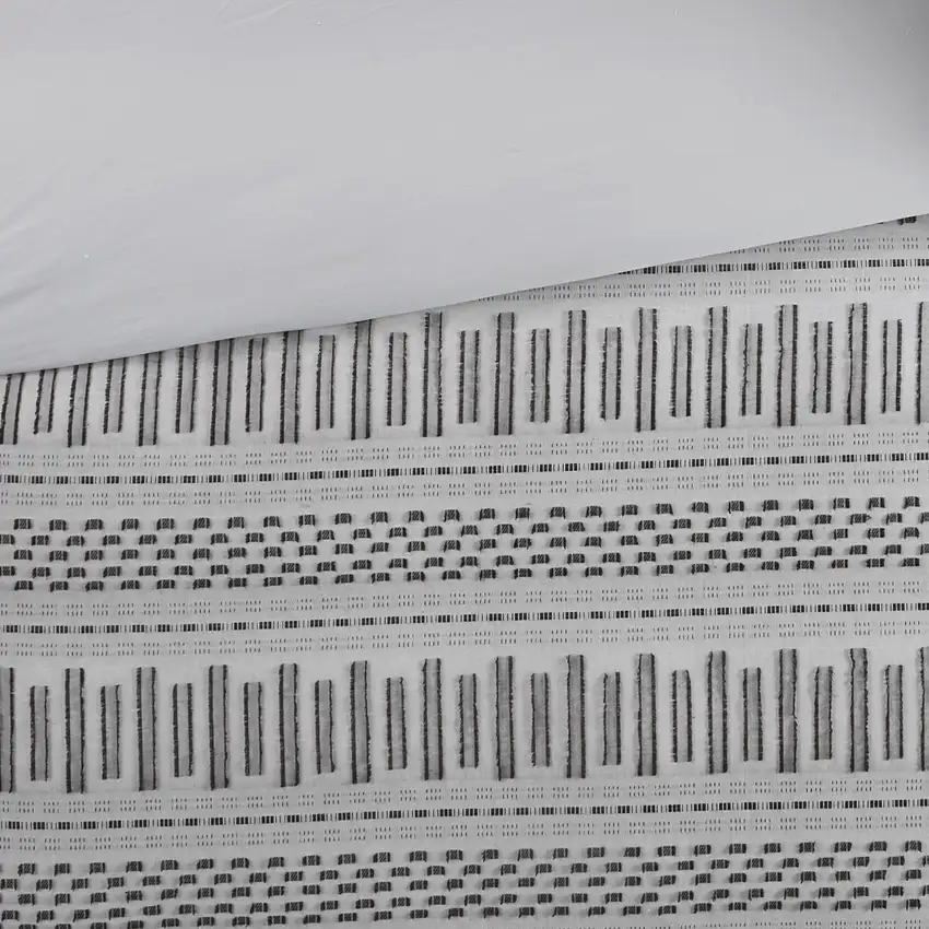 Set of Three Gray And Ivory Striped Queen Ring Stitch Sham And Comforter Photo 5