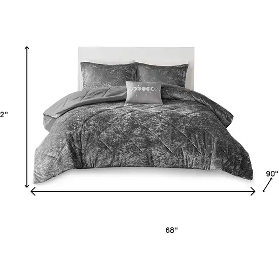 Set of Three Gray Twin Ring Stitch Polyester Sham And Comforter Photo 9