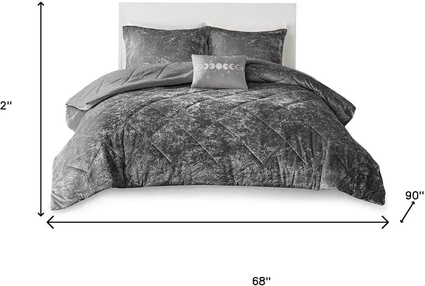 Set of Three Gray Twin Ring Stitch Polyester Sham And Comforter Photo 9