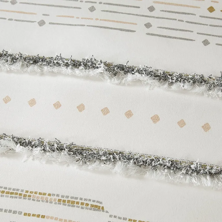 Set of Three Off White And Gray Striped  Ring Stitch Sham And Comforter Photo 4