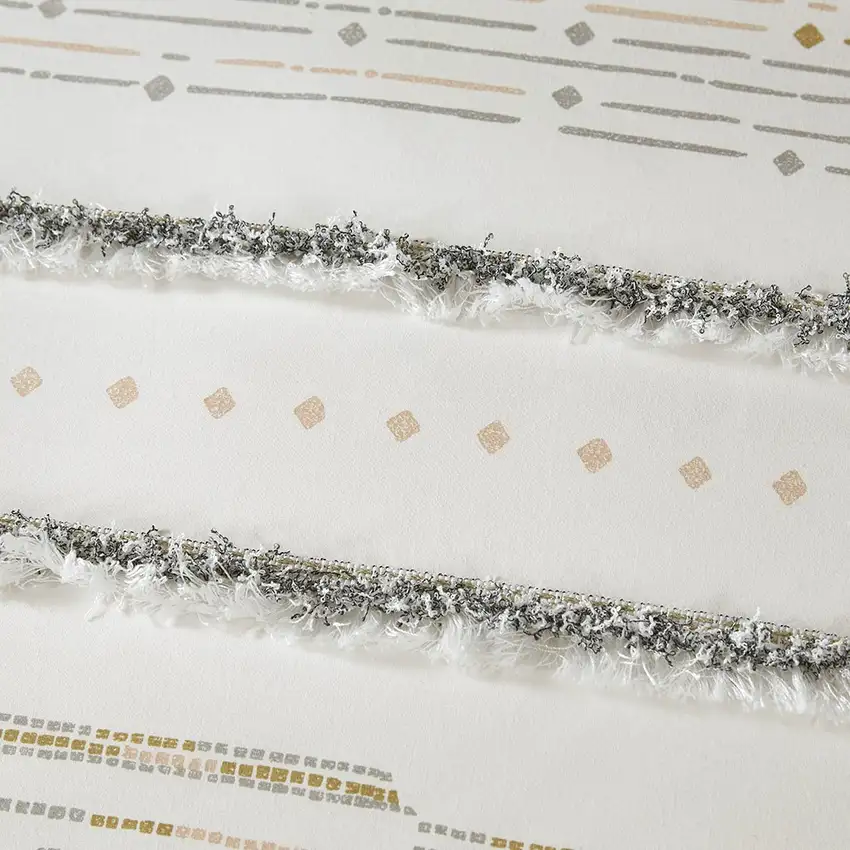 Set of Three Off White And Gray Striped King Ring Stitch Sham And Comforter Photo 4