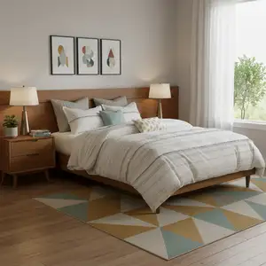 Photo of Set of Three Off White And Gray Striped  Ring Stitch Sham And Comforter