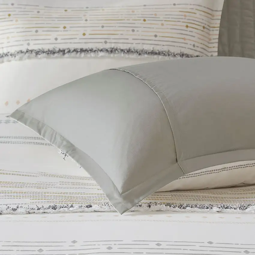 Set of Three Off White And Gray Striped King Ring Stitch Sham And Comforter Photo 8