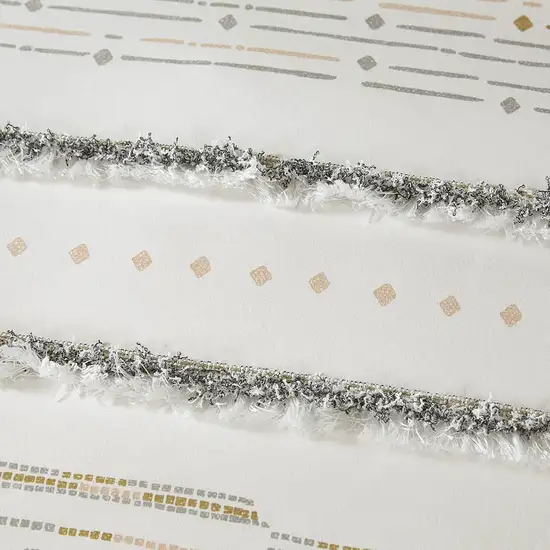 Set of Three Off White And Gray Striped  Ring Stitch Sham And Comforter Photo 4