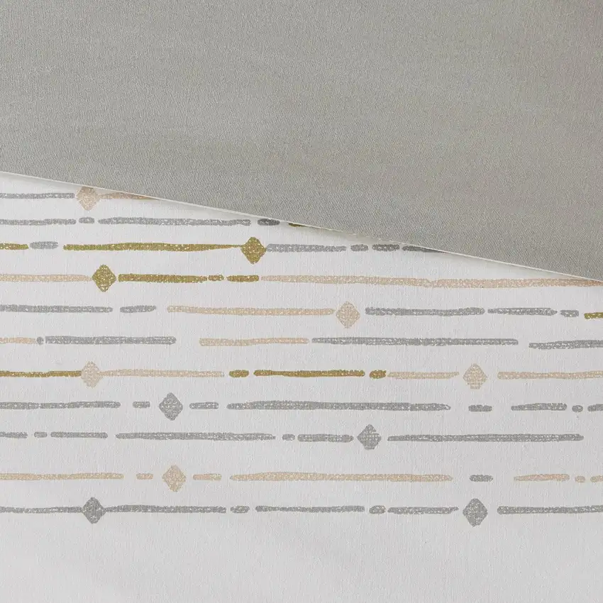 Set of Three Off White And Gray Striped  Ring Stitch Sham And Comforter Photo 7