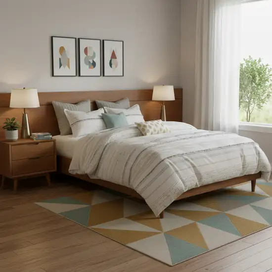 Set of Three Off White And Gray Striped King Ring Stitch Sham And Comforter Photo 1