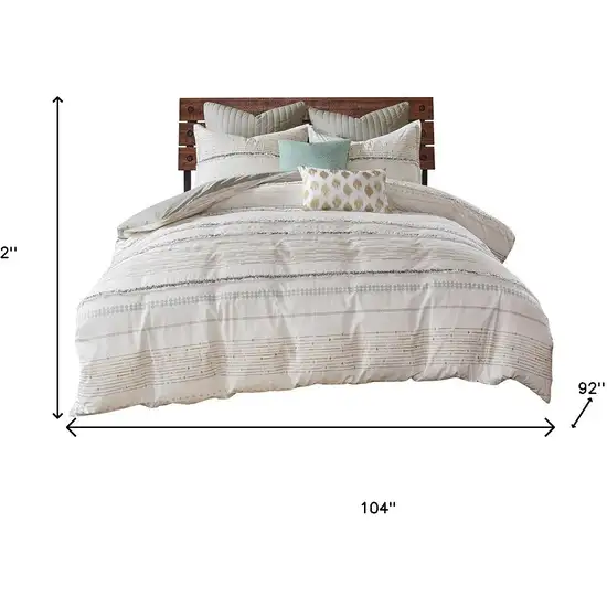 Set of Three Off White And Gray Striped King Ring Stitch Sham And Comforter Photo 9