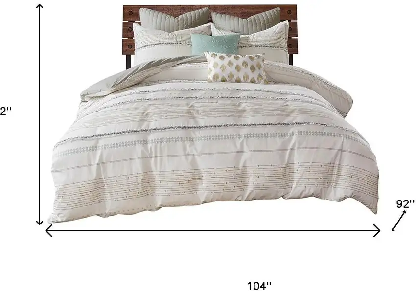 Set of Three Off White And Gray Striped King Ring Stitch Sham And Comforter Photo 9