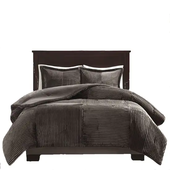 Set of Three Taupe King Ring Stitch Polyester Sham And Comforter Photo 1