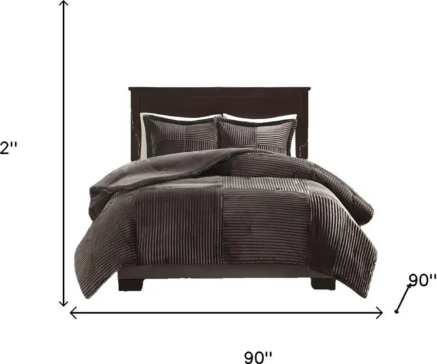 Set of Three Taupe Queen Ring Stitch Polyester Sham And Comforter Photo 6