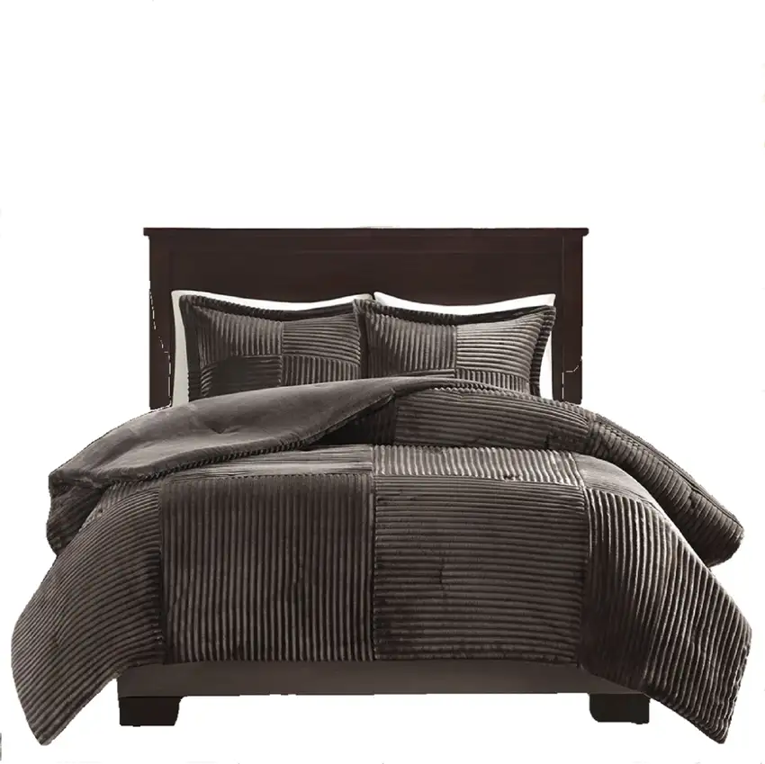 Set of Three Taupe Queen Ring Stitch Polyester Sham And Comforter Photo 1