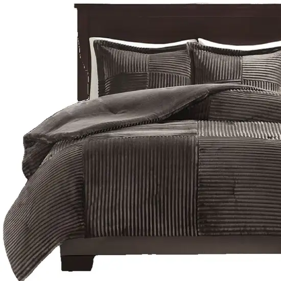 Set of Three Taupe Queen Ring Stitch Polyester Sham And Comforter Photo 3