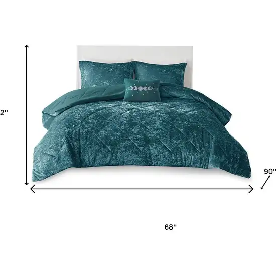 Set of Three Teal Blue Twin Ring Stitch Polyester Sham And Comforter Photo 8