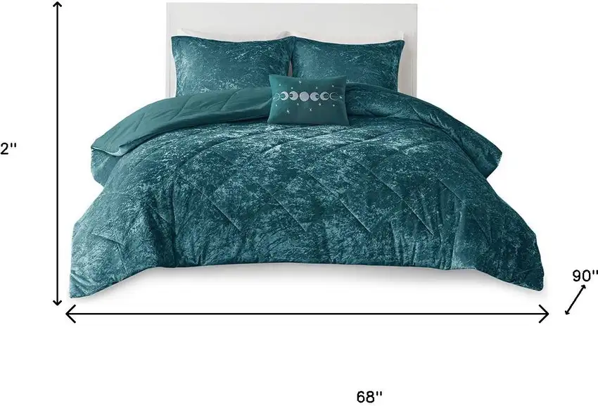 Set of Three Teal Blue Twin Ring Stitch Polyester Sham And Comforter Photo 8
