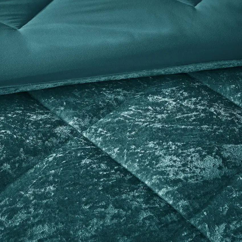 Set of Three Teal Blue Twin Ring Stitch Polyester Sham And Comforter Photo 7