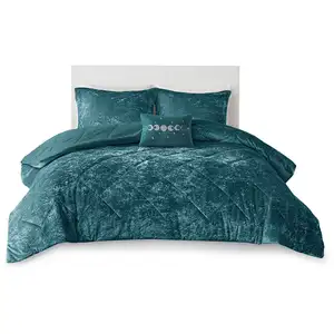 Photo of Set of Three Teal Blue  Ring Stitch Polyester Sham And Comforter