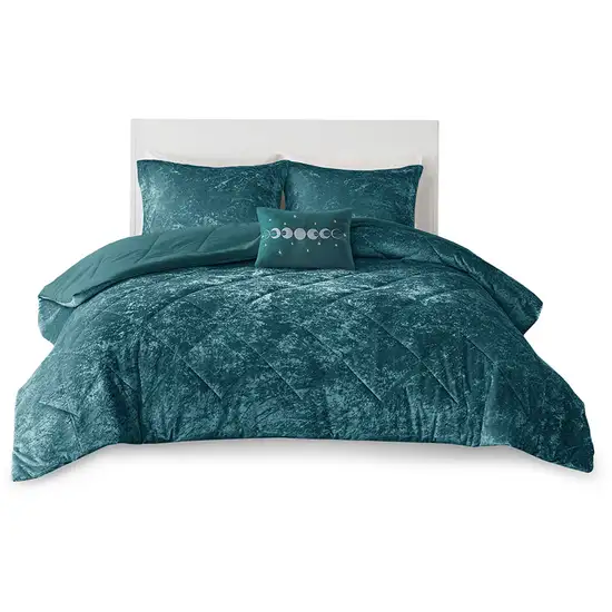 Set of Three Teal Blue  Ring Stitch Polyester Sham And Comforter Photo 1