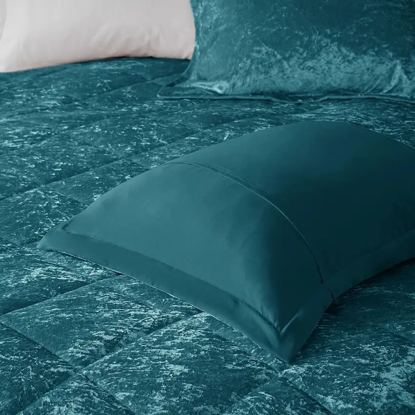 Set of Three Teal Blue Twin Ring Stitch Polyester Sham And Comforter Photo 9