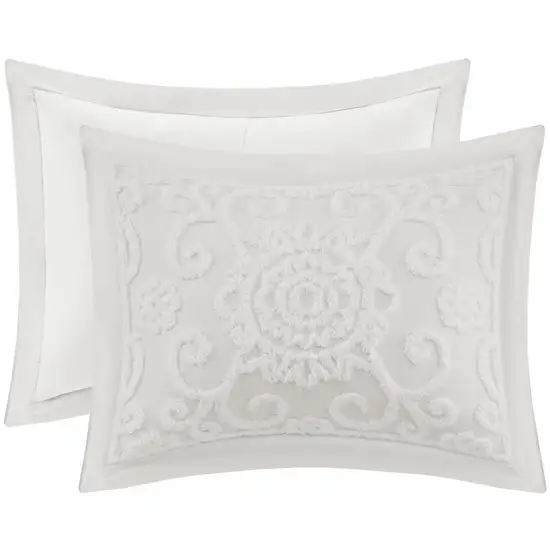 Set of Three White Medallion  Ring Stitch Sham And Comforter Photo 5