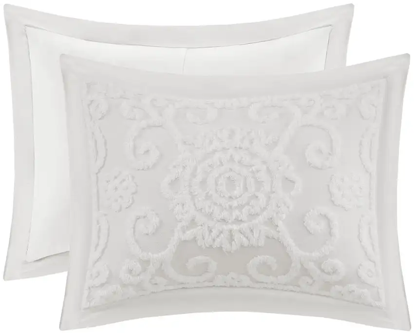 Set of Three White Medallion  Ring Stitch Sham And Comforter Photo 5