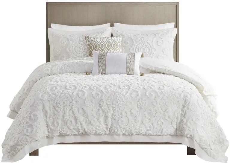 Set of Three White Medallion  Ring Stitch Sham And Comforter Photo 1