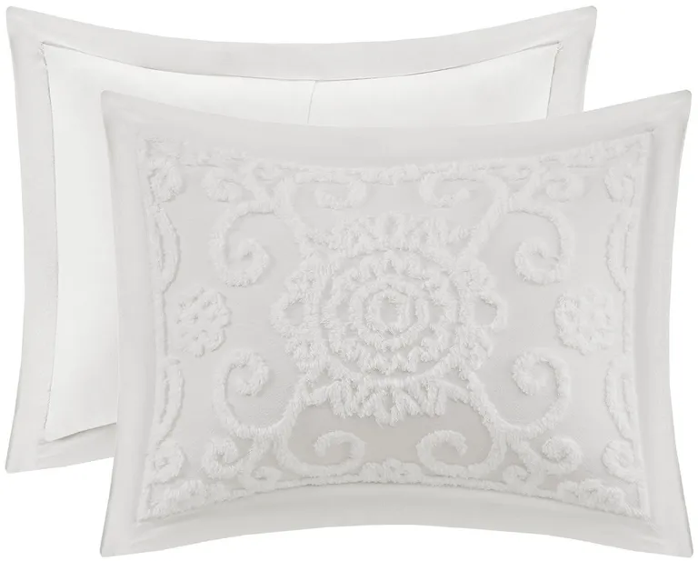 Set of Three White Medallion  Ring Stitch Sham And Comforter Photo 2
