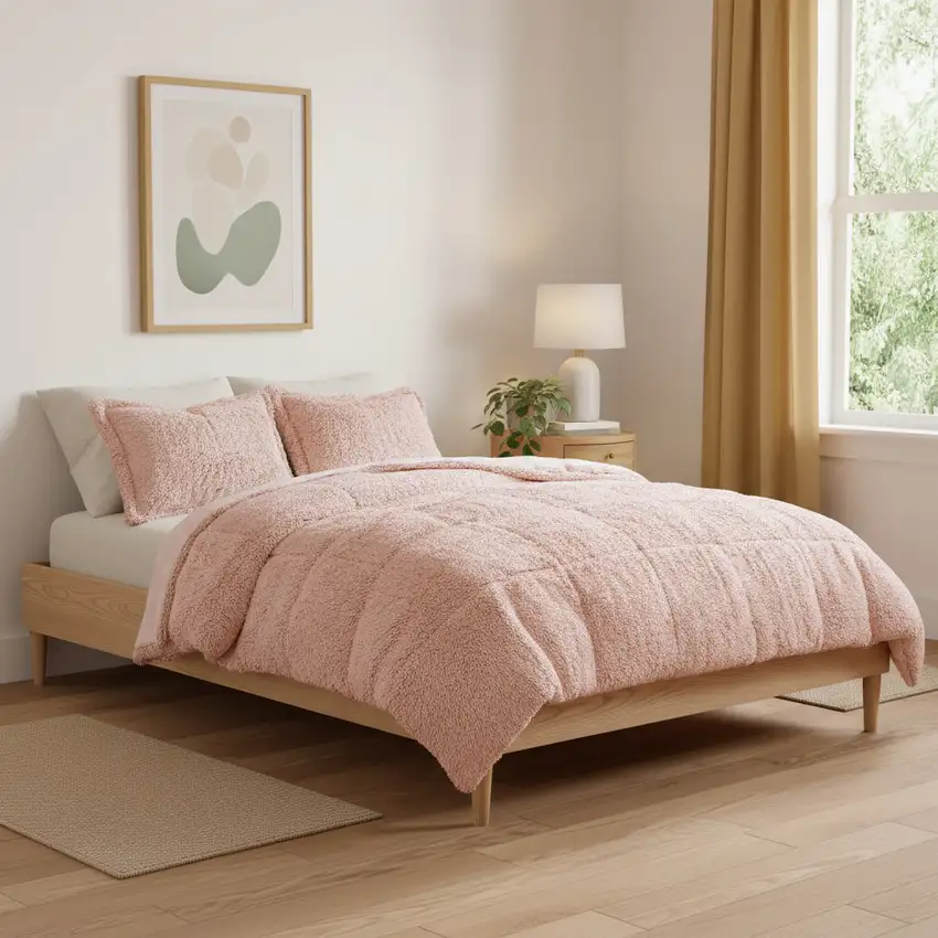 Set of Two Blush  Ring Stitch Polyester Sham And Comforter Photo 1