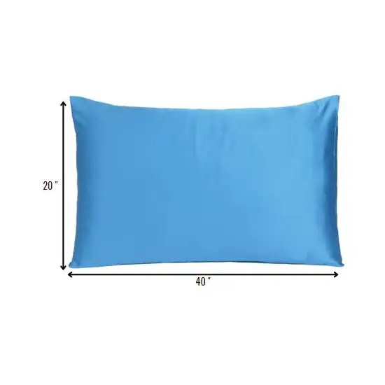 Set of Two Bright Blue Dreamy Silky Satin King Pillowcases Photo 8