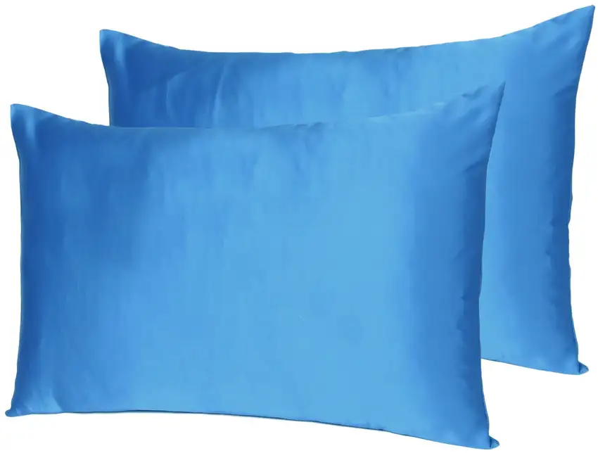 Set of Two Bright Blue Dreamy Silky Satin King Pillowcases Photo 7