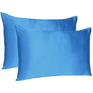 Photo of Set of Two Bright Blue Dreamy Silky Satin King Pillowcases