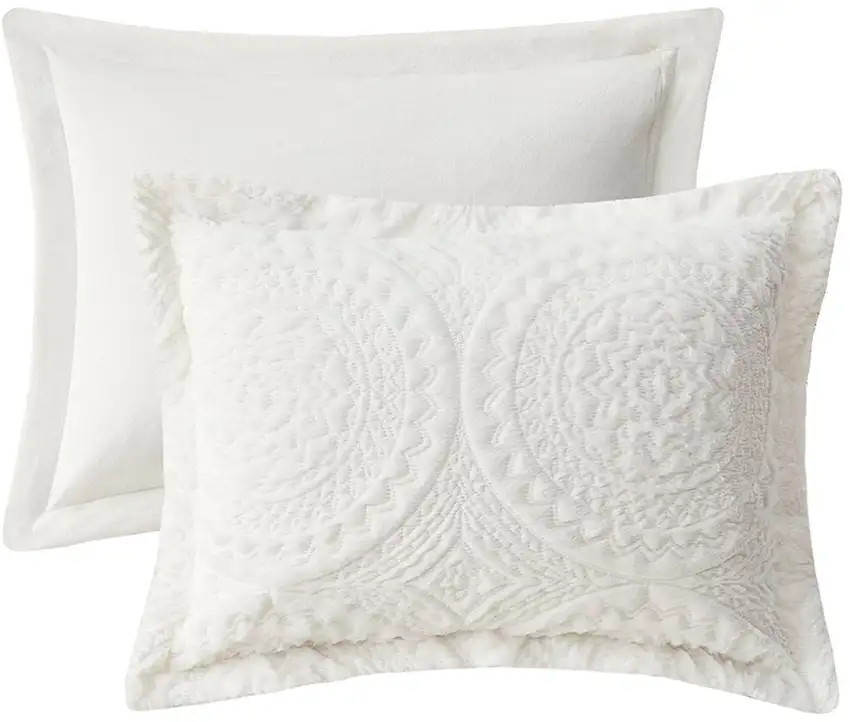 Set of Two Ivory Medallion Twin Ring Stitch Polyester Sham And Comforter Photo 3