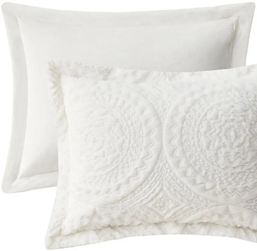 Set of Two Ivory Medallion  Ring Stitch Polyester Sham And Comforter Photo 5