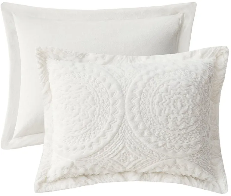 Set of Two Ivory Medallion  Ring Stitch Polyester Sham And Comforter Photo 3