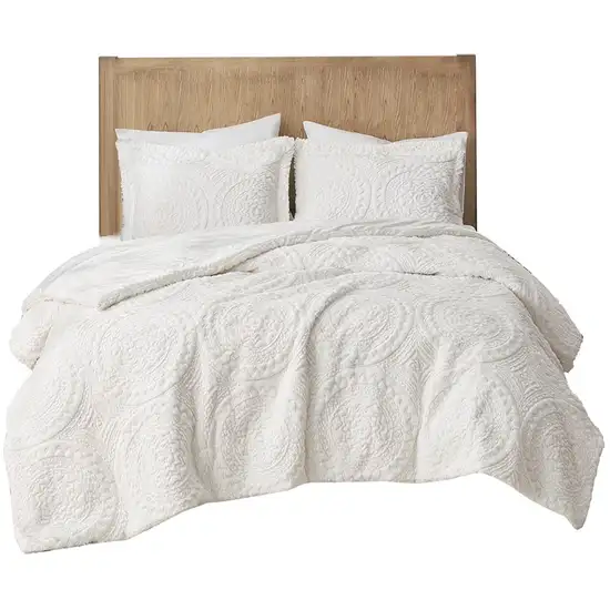 Set of Two Ivory Medallion Twin Ring Stitch Polyester Sham And Comforter Photo 2