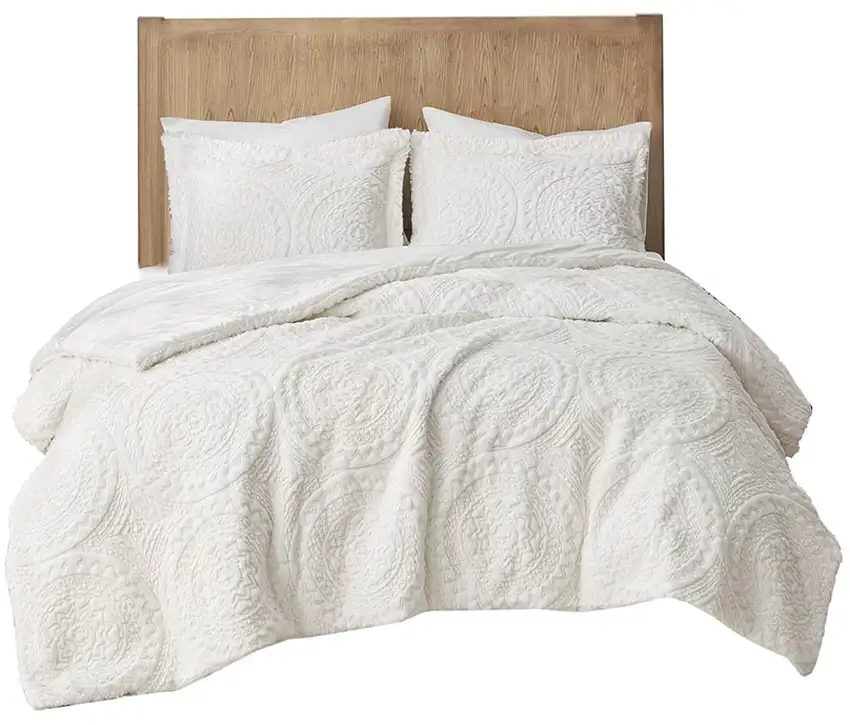 Set of Two Ivory Medallion Twin Ring Stitch Polyester Sham And Comforter Photo 2